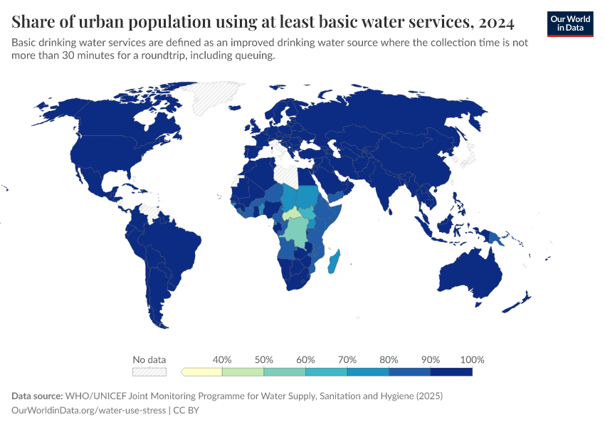 A thumbnail of the "Share of urban population using at least basic water services" chart