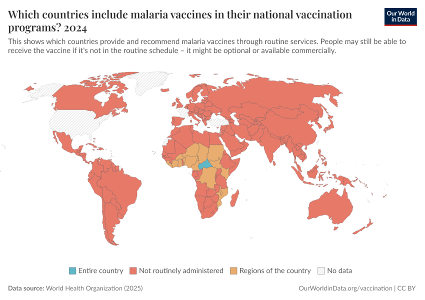 A thumbnail of the "Which countries include malaria vaccines in their national vaccination programs?" chart